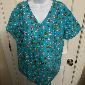 Women’s Gabby Brooke Holiday Christmas Cats & Dogs Scrub Top NWT  2X vet gift